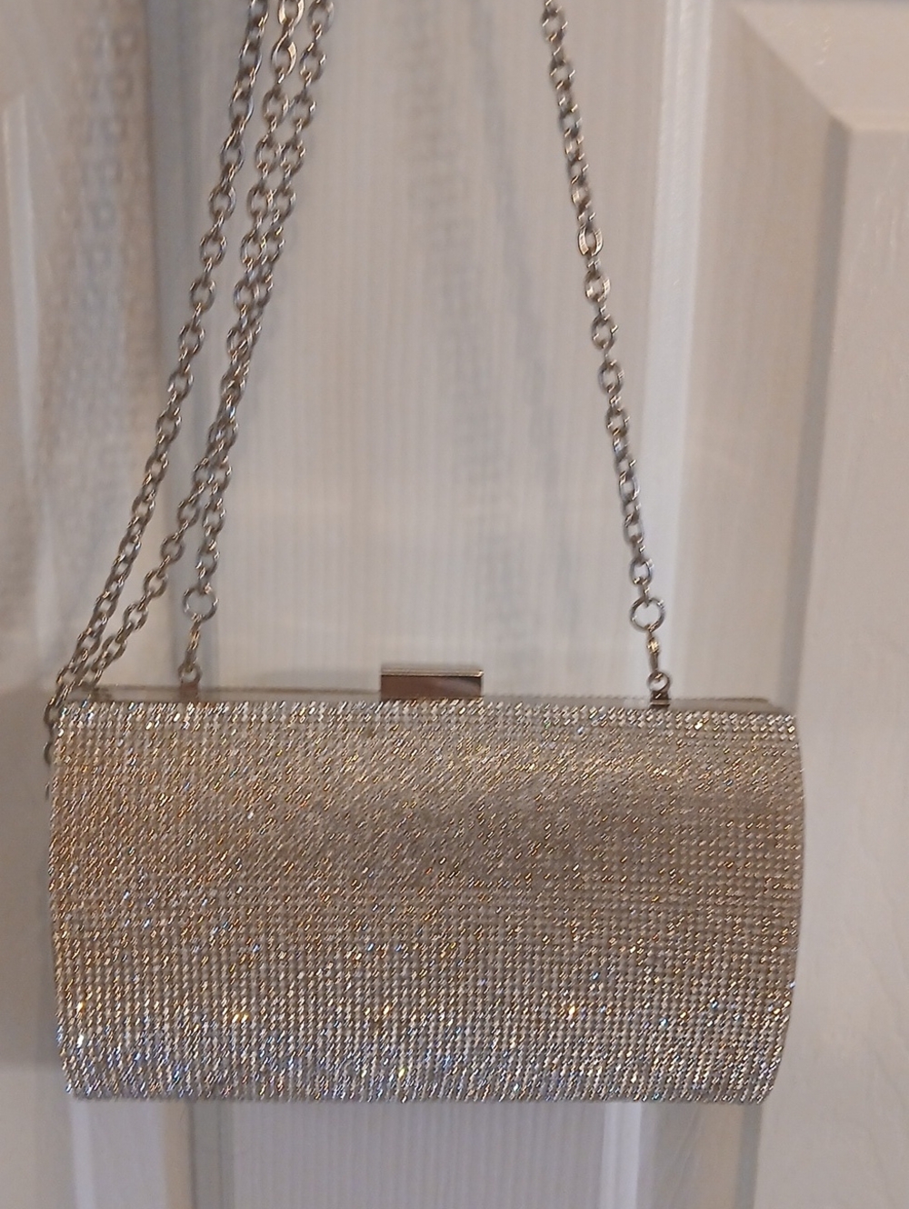 INC Elegant Silver Evening Clutch with Chain Strap